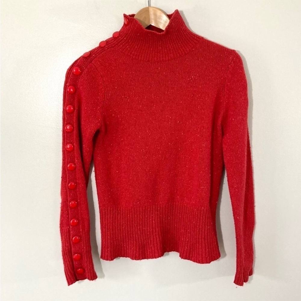 Anthropologie Moth Red Button Sleeve Knit Sweater